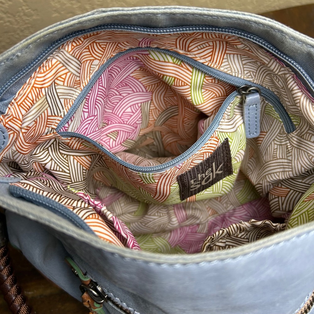 The Sak 100% Leather Hobo Shoulder Bag Blue Brown Braided Strap Purse - Picture 10 of 16